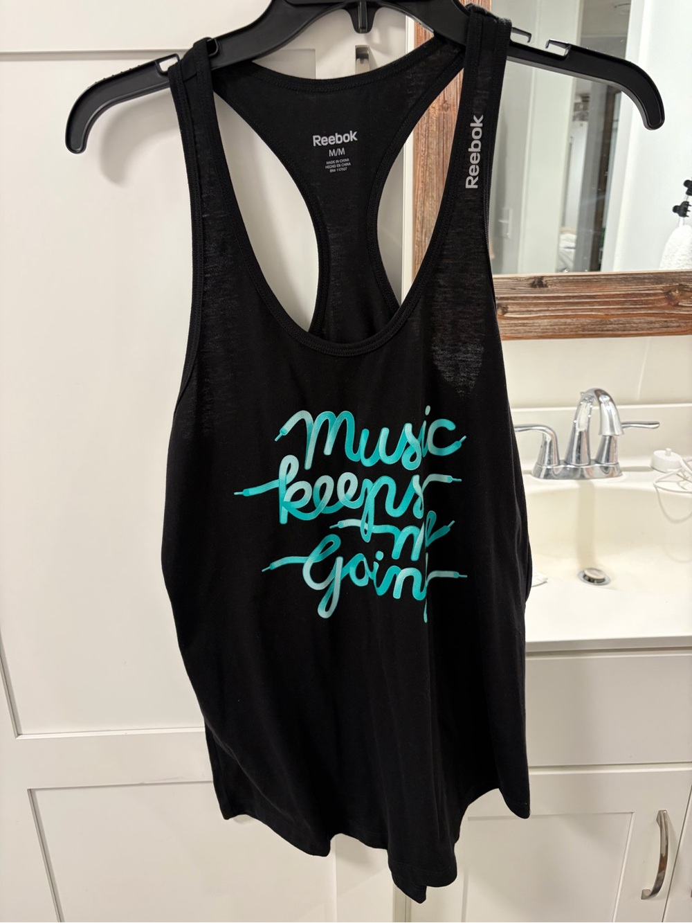 Reebok Black Racerback Tank with White Logo